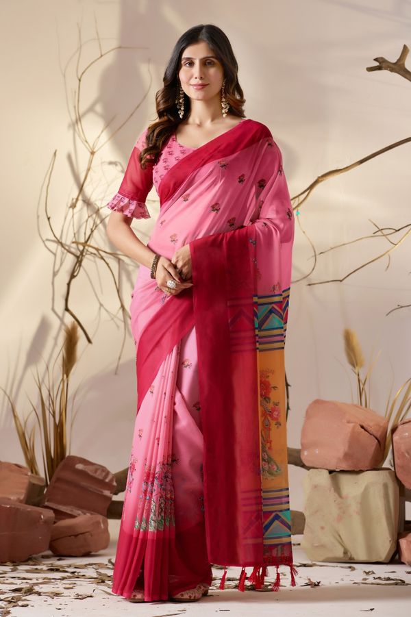 Pink Floral Georgette Saree with Designer Pallu