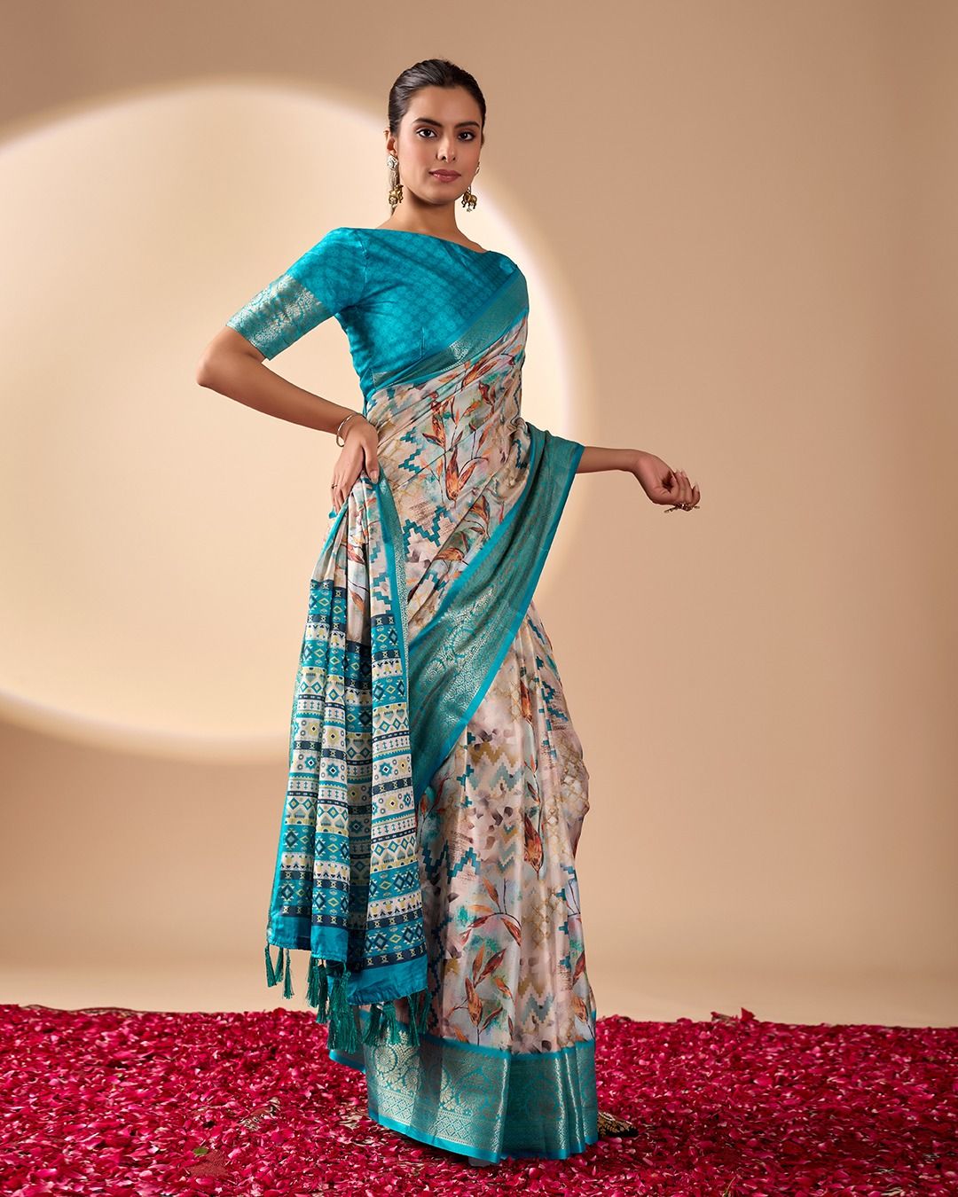 Aqua Lichi Silk Saree with Zari Woven Border