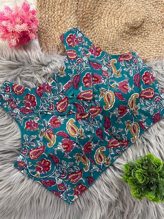 Kalamkari Cotton V Neck Collar Blouse for Women