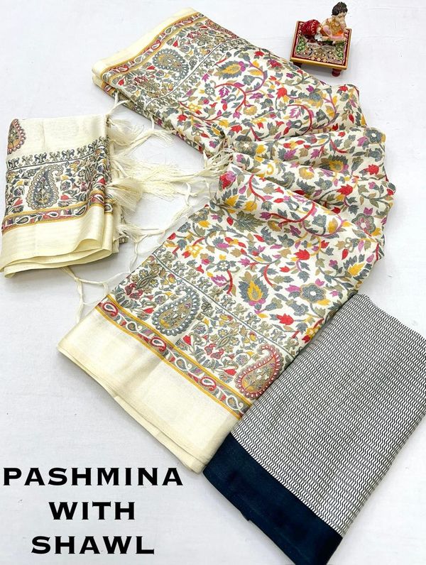 Soft Floral Pashmina Saree with Shawl Combo