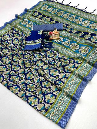 Latest Navy Blue Pashmina Saree Collection