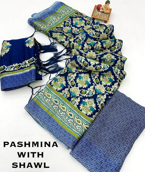 Latest Navy Blue Pashmina Saree Collection