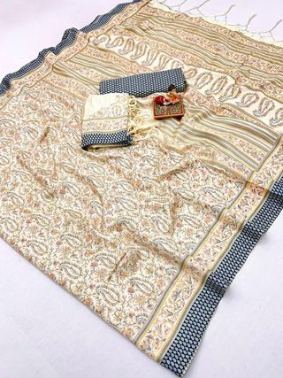 Latest Cream Beige Pashmina Saree Collection