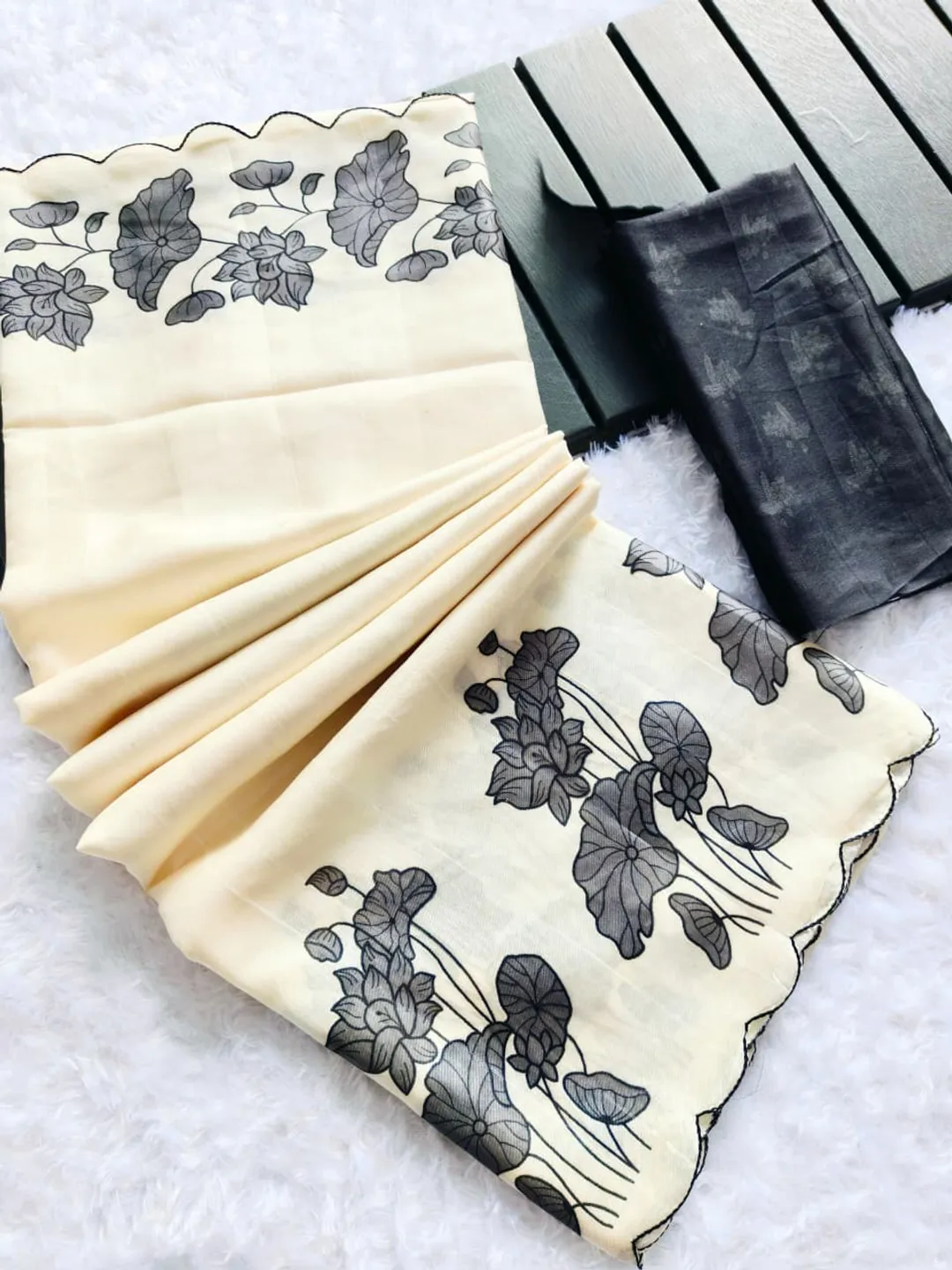 Premium Chikoo Floral Tussar Silk Ethnic Wear Saree