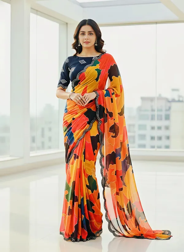 Sunset Mosaic Mirror Designer Saree