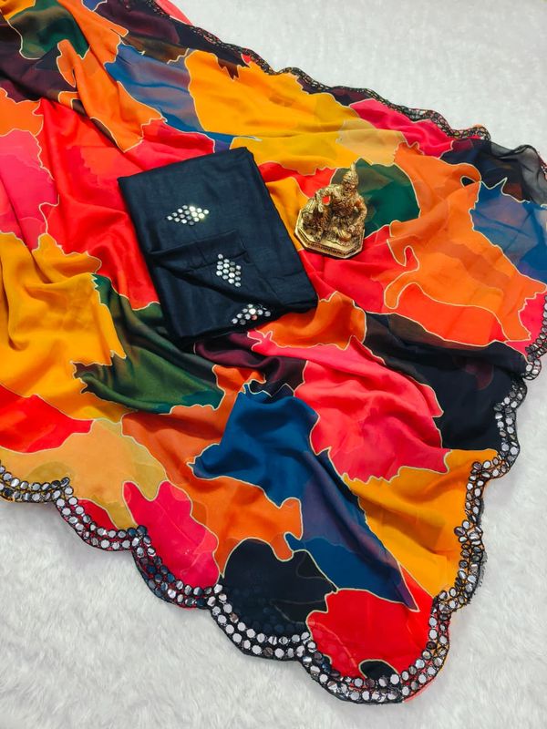 Sunset Mosaic Mirror Designer Saree