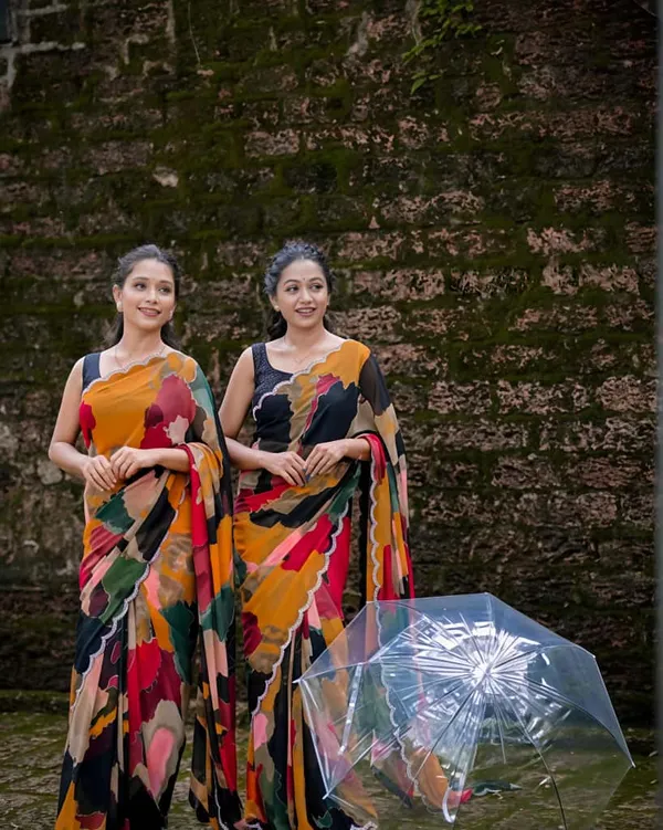 Swarovski Shine Mosaic Print Georgette Saree