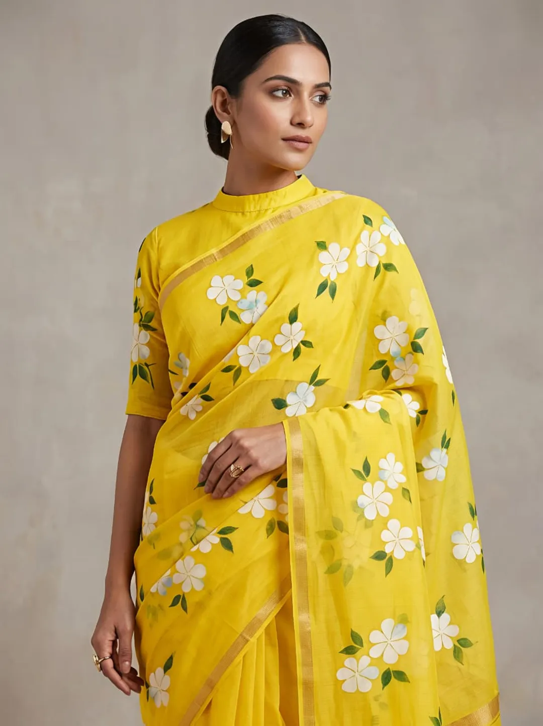 Designer Yellow Printed Saree with Blouse