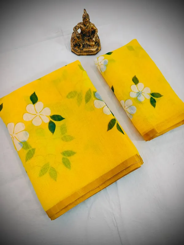 Designer Yellow Printed Saree with Blouse