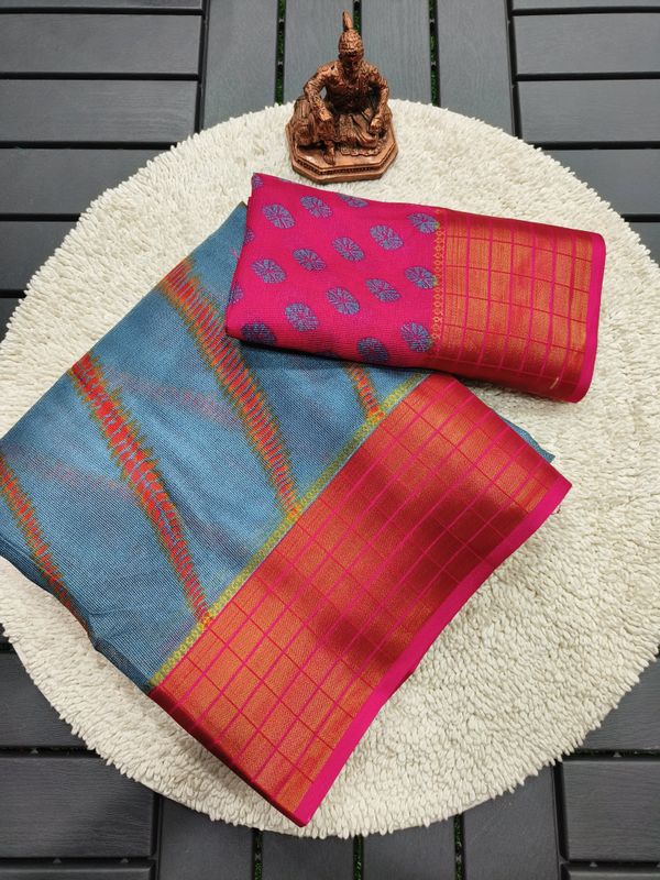 Premium Grey Silk Saree with Pink Zari & Shibori Print