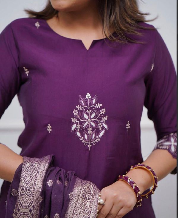 Purple Embroidered Kurta Pant Dupatta Set Online