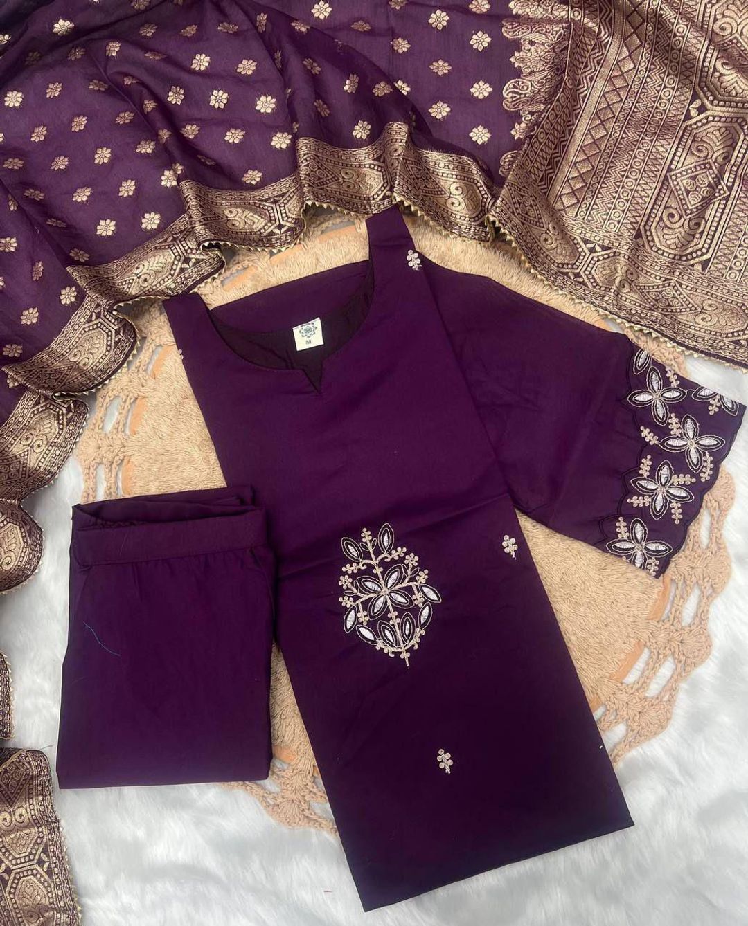 Purple Embroidered Kurta Pant Dupatta Set Online