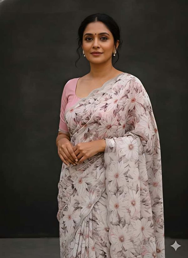 Blush Pink Grace Floral Digital Print Saree