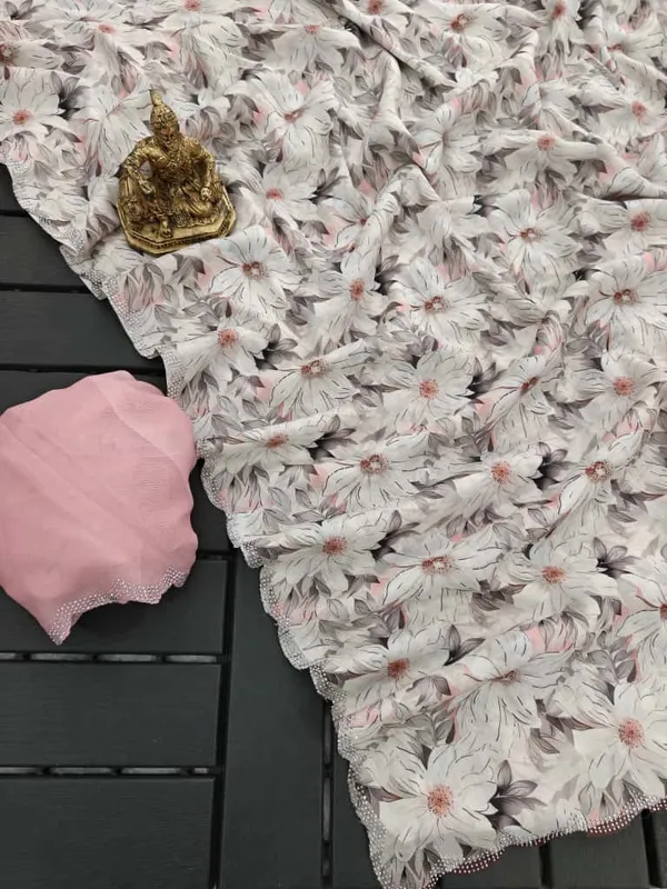 Blush Pink Grace Floral Digital Print Saree