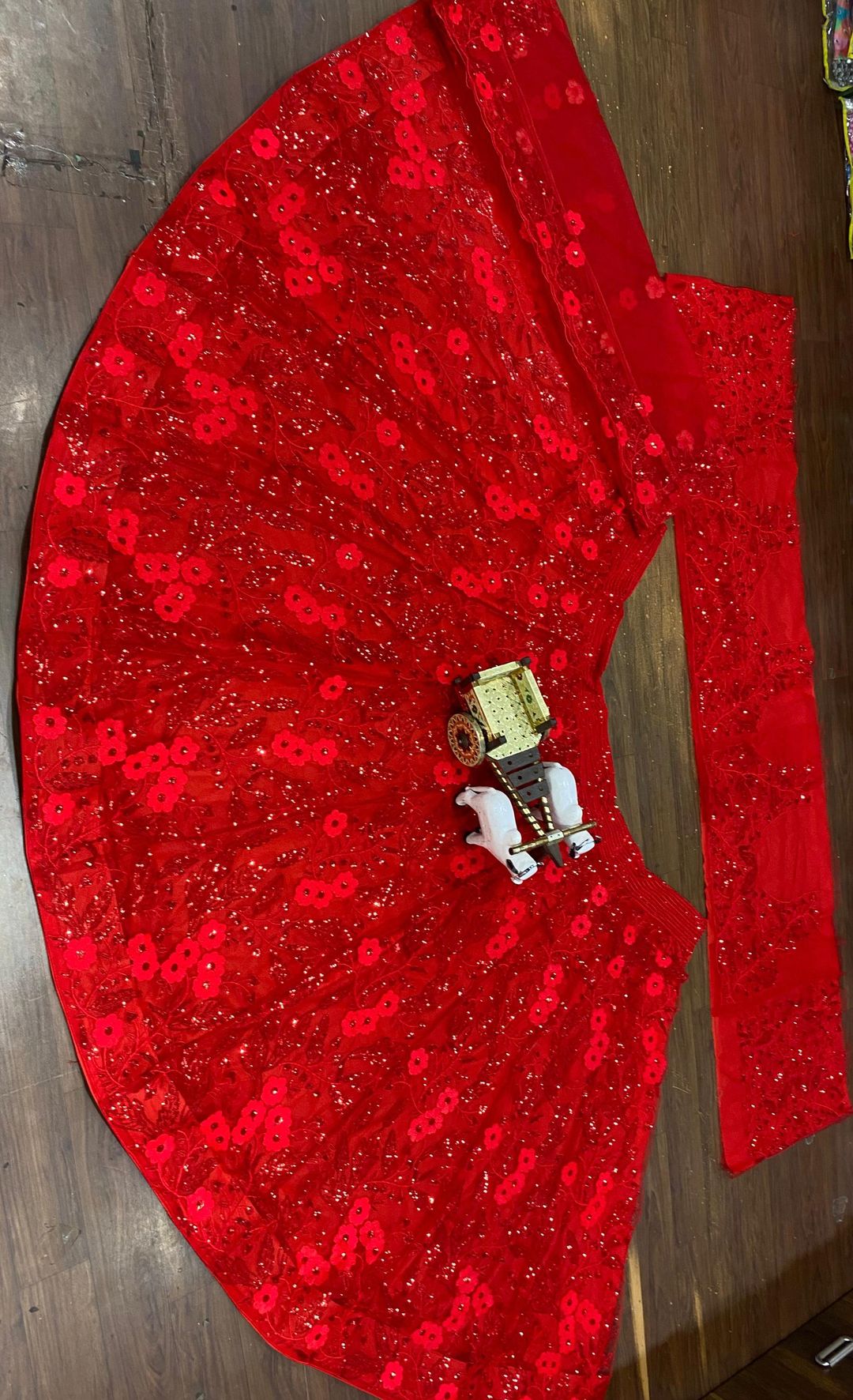 Red Butterfly Net Sequins Lehenga Set Wedding Wear