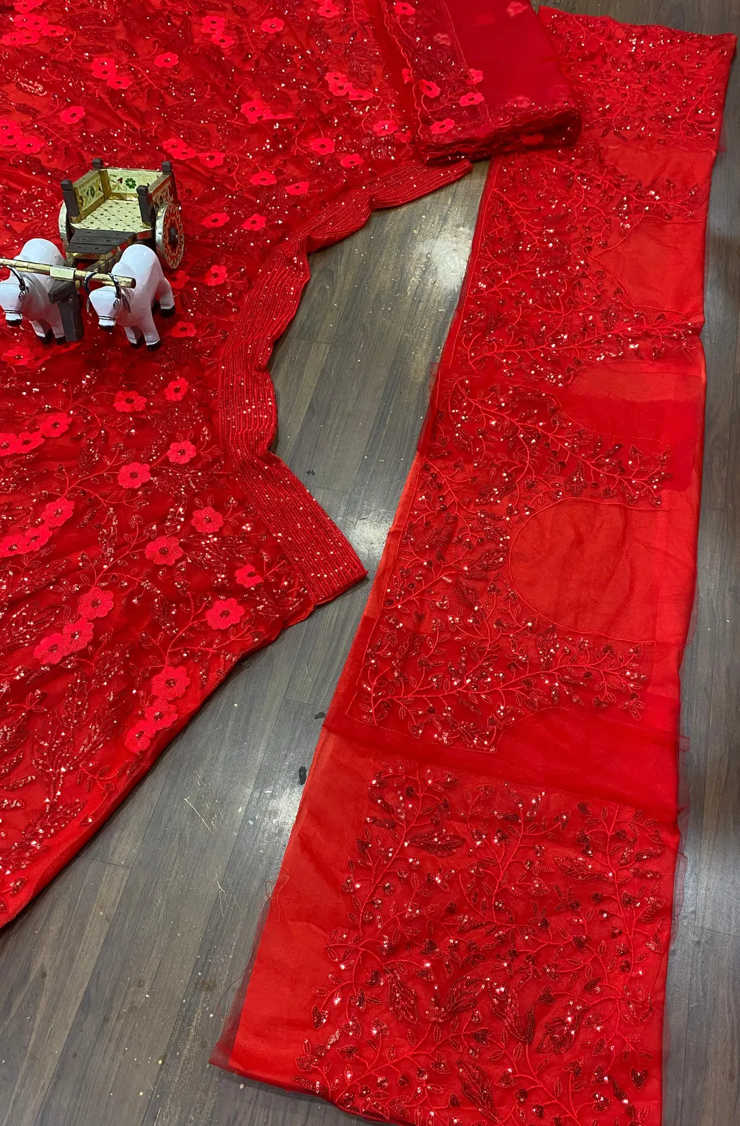 Red Butterfly Net Sequins Lehenga Set Wedding Wear