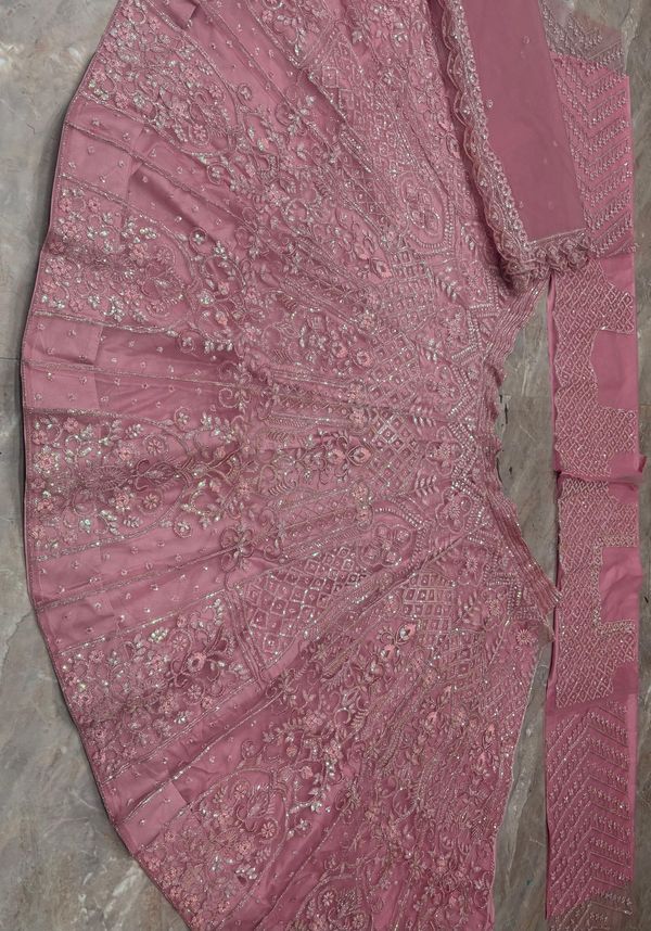 Pink Sequins Embroidered Butterfly Net Lehenga Set