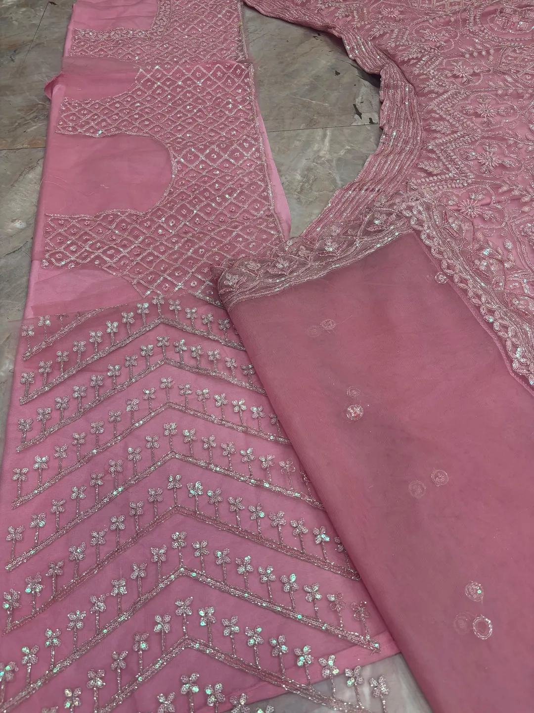 Pink Sequins Embroidered Butterfly Net Lehenga Set