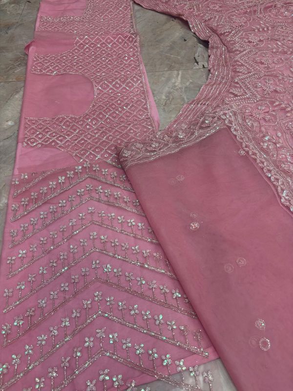 Pink Sequins Embroidered Butterfly Net Lehenga Set