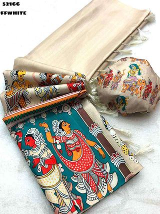 Off White Kalamkari Tussar Silk Saree with Blouse