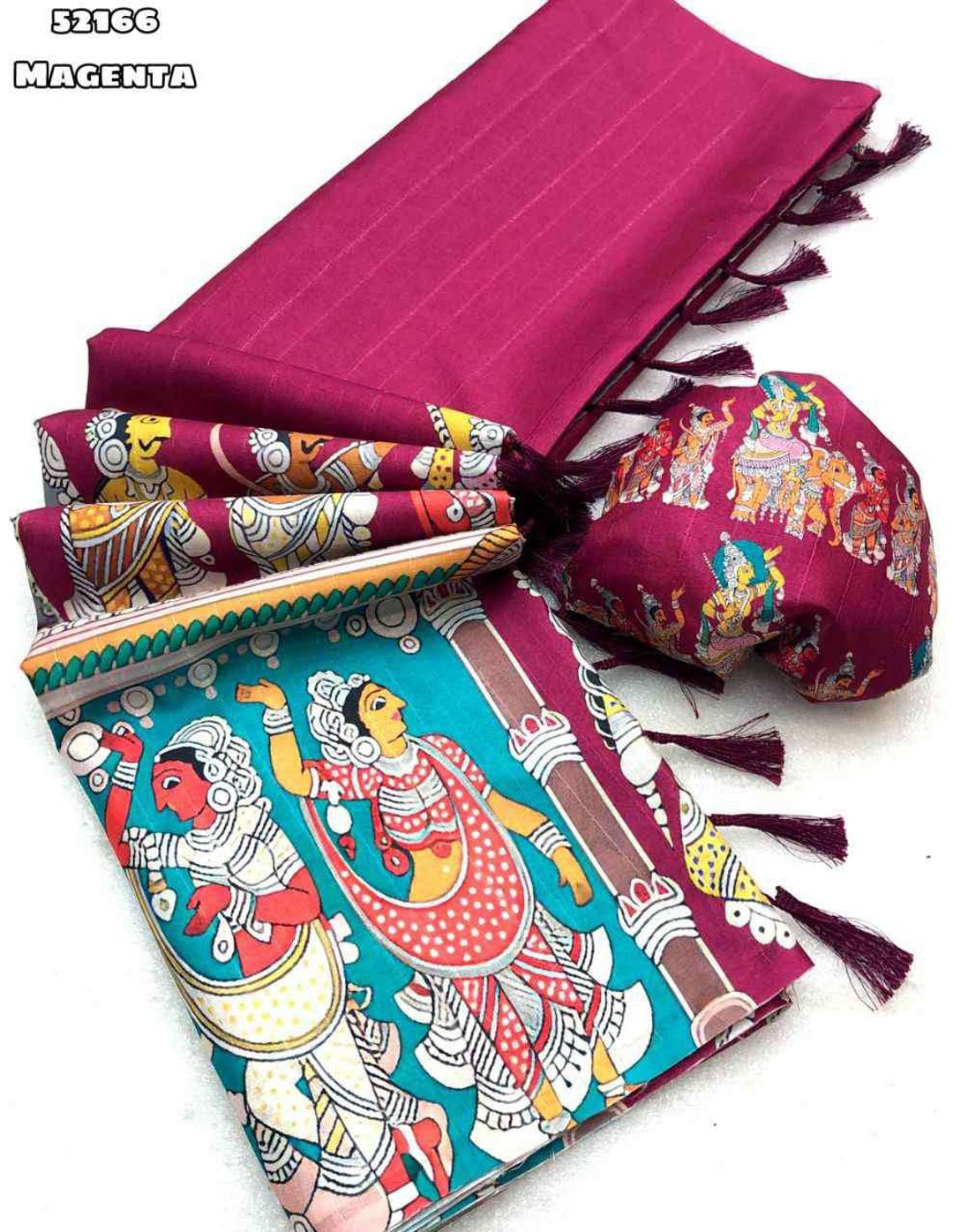 Magenta Traditional Kalamkari Art Saree with Blouse