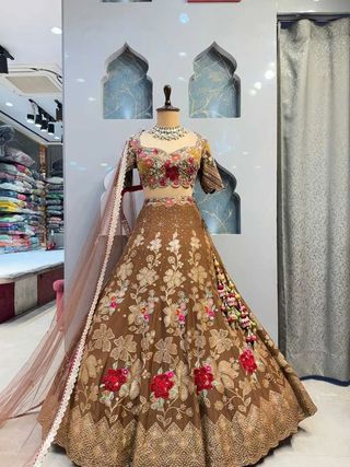 Olive Gold Floral Embroidered Jimmy Chu Lehenga Set