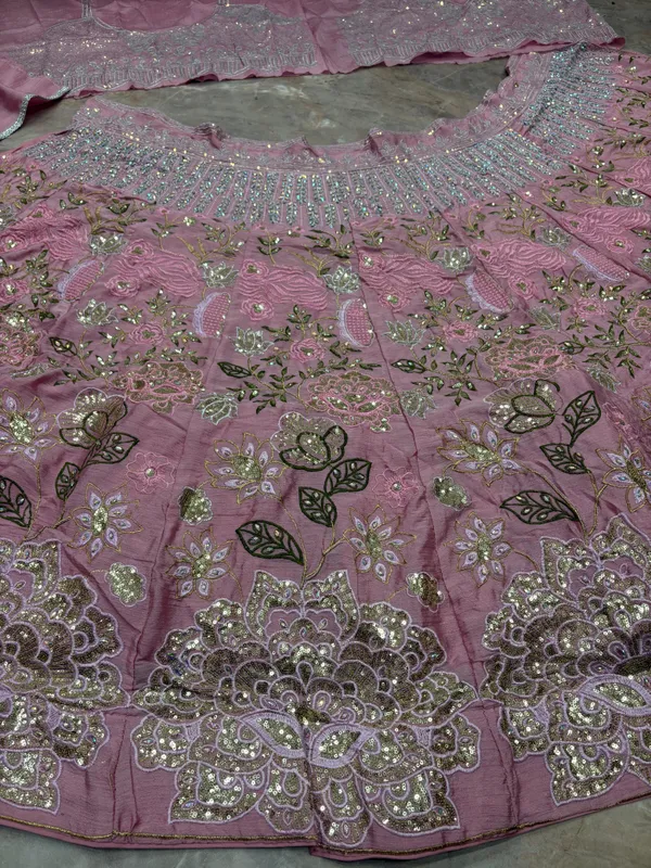 Pink Chinon Silk Sequins Embroidered Lehenga Set Sale