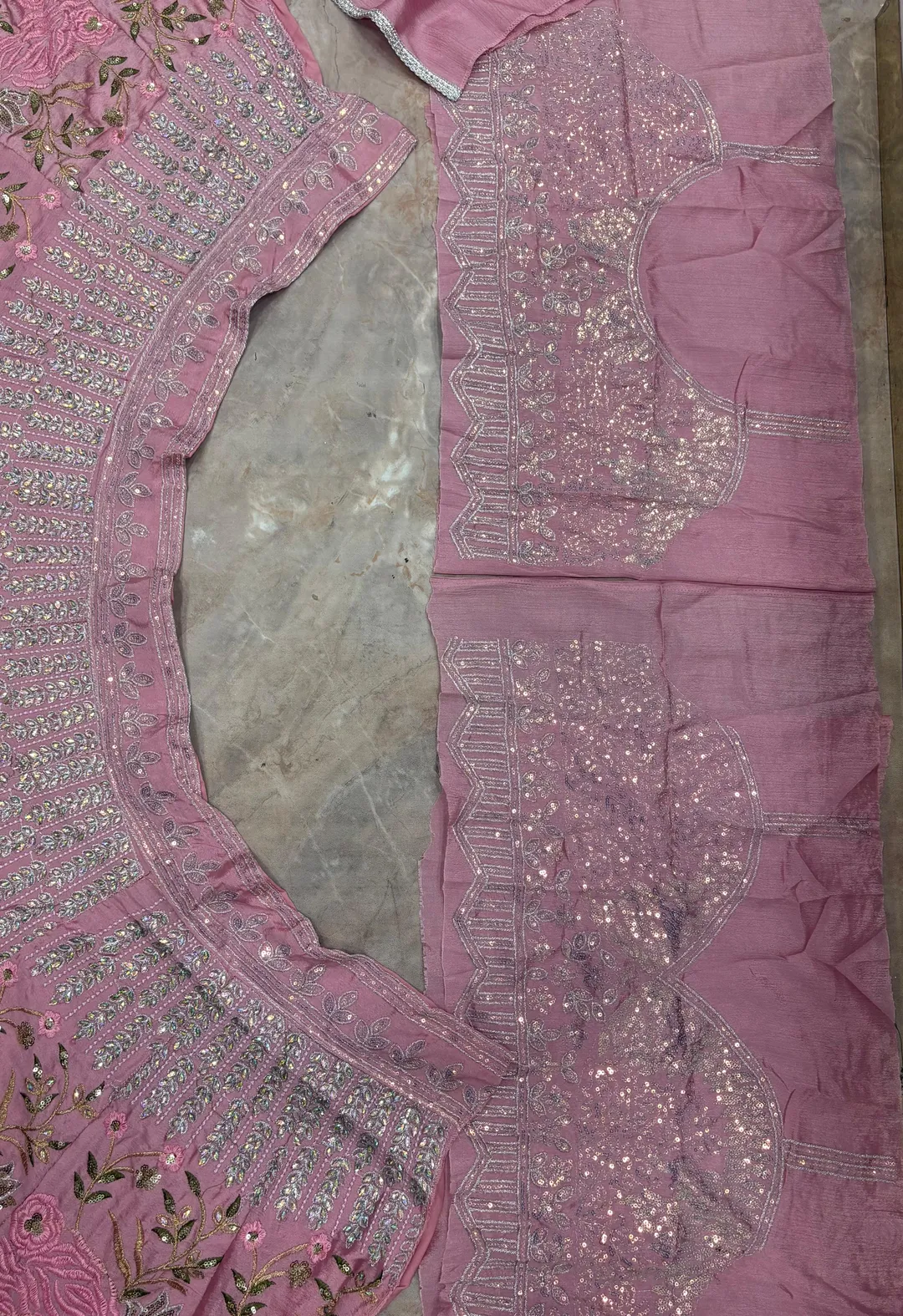 Pink Chinon Silk Sequins Embroidered Lehenga Set Sale