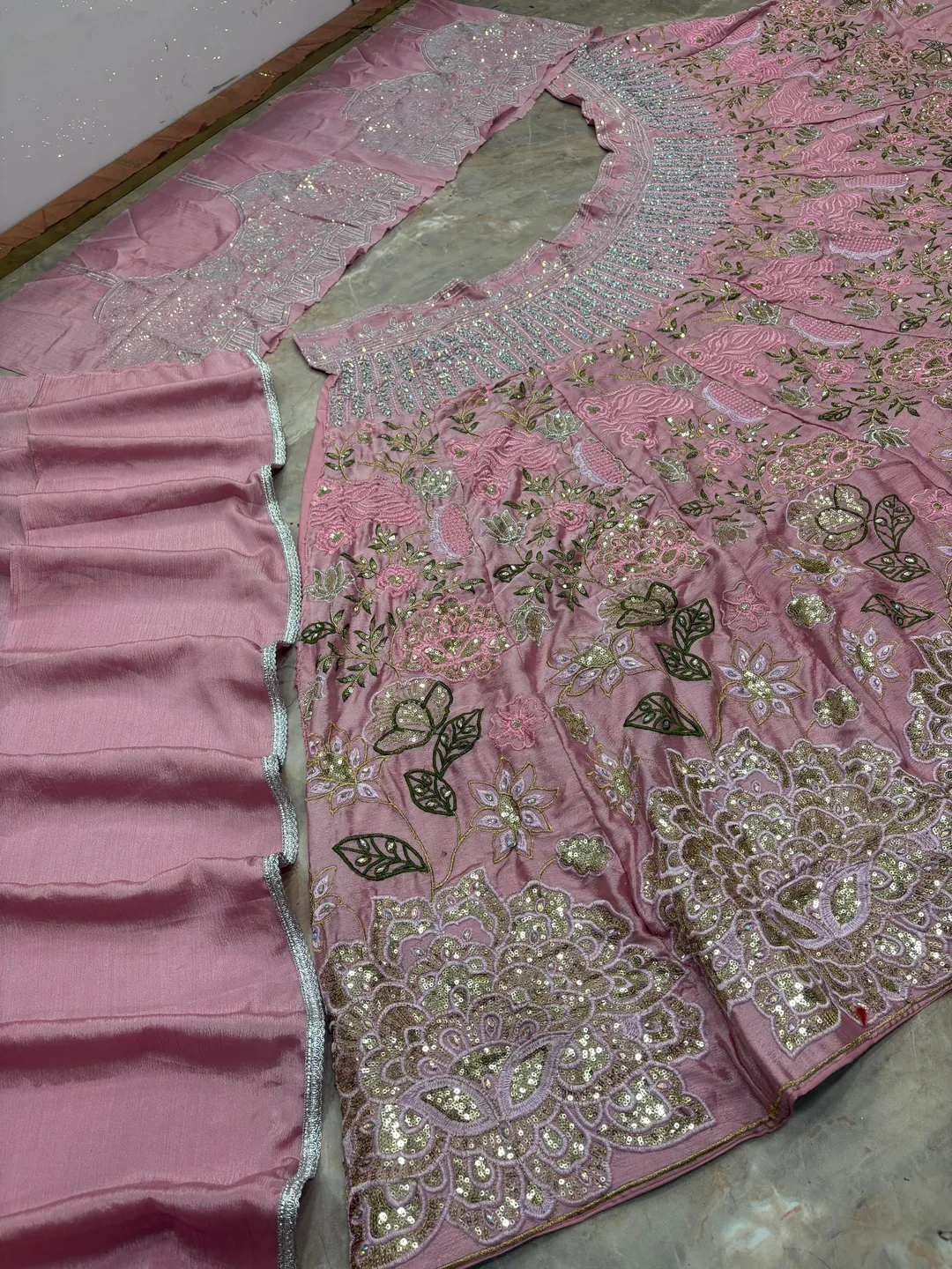 Pink Chinon Silk Sequins Embroidered Lehenga Set Sale