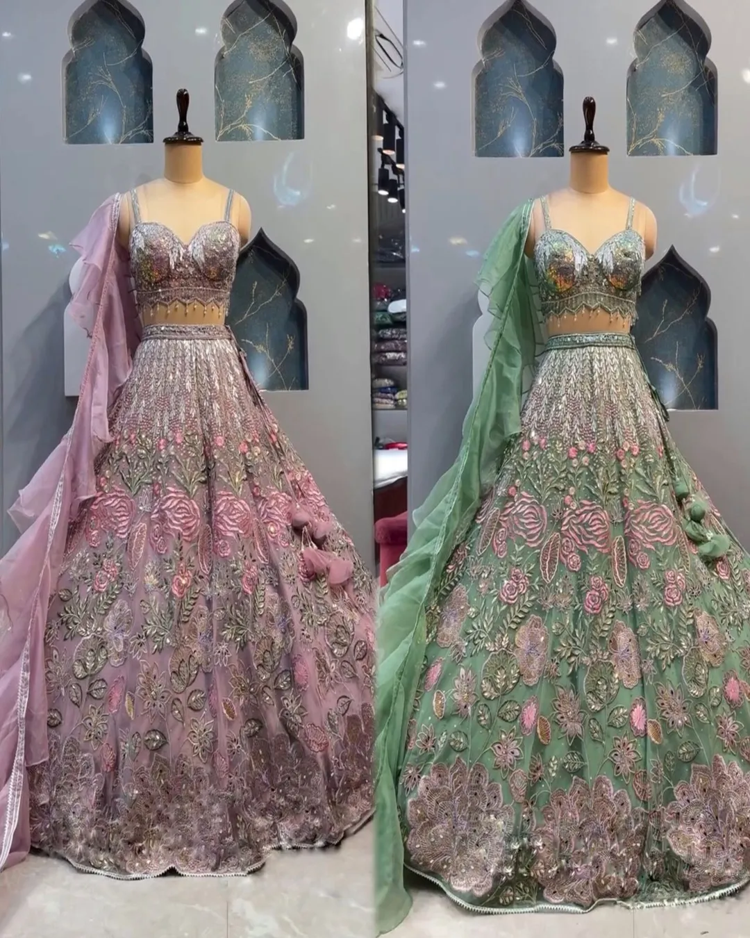Pink Chinon Silk Sequins Embroidered Lehenga Set Sale