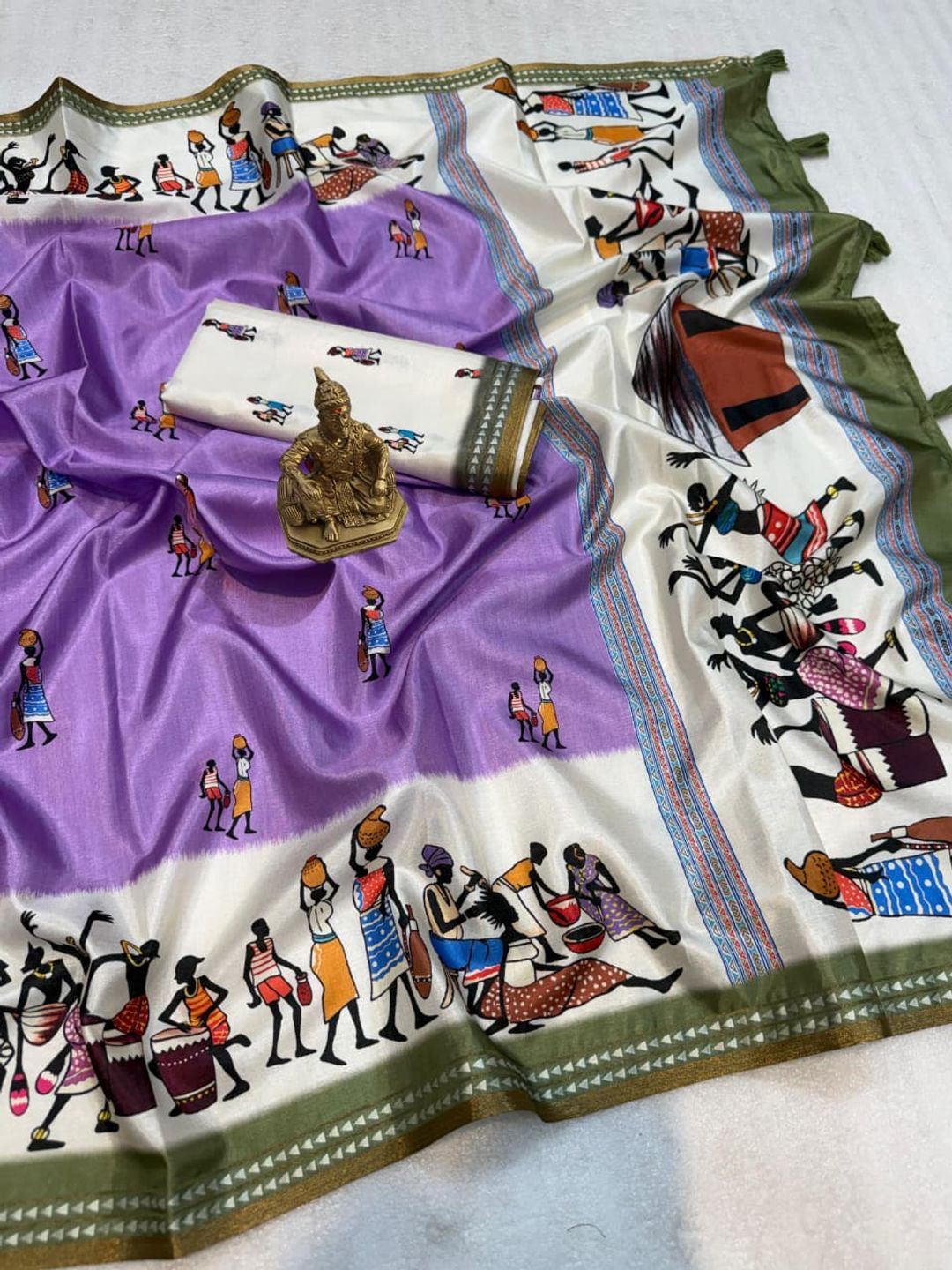Elegant Purple Warli Art Cotton Saree with Designer Pallu