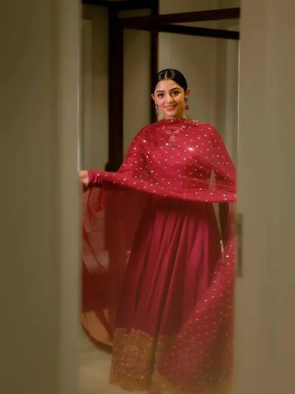 Premium Wine Embroidered Anarkali Suit Set for Women