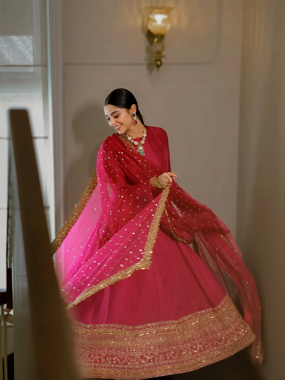 Premium Wine Embroidered Anarkali Suit Set for Women