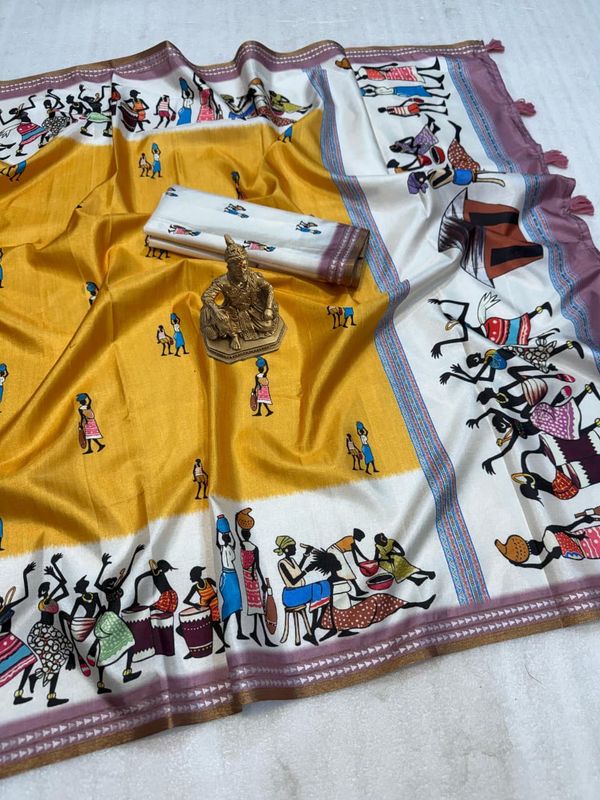 Festive Glow Warli Art Saree in Yellow