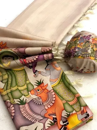 Tussar Silk Kalamkari Printed Saree with Blouse