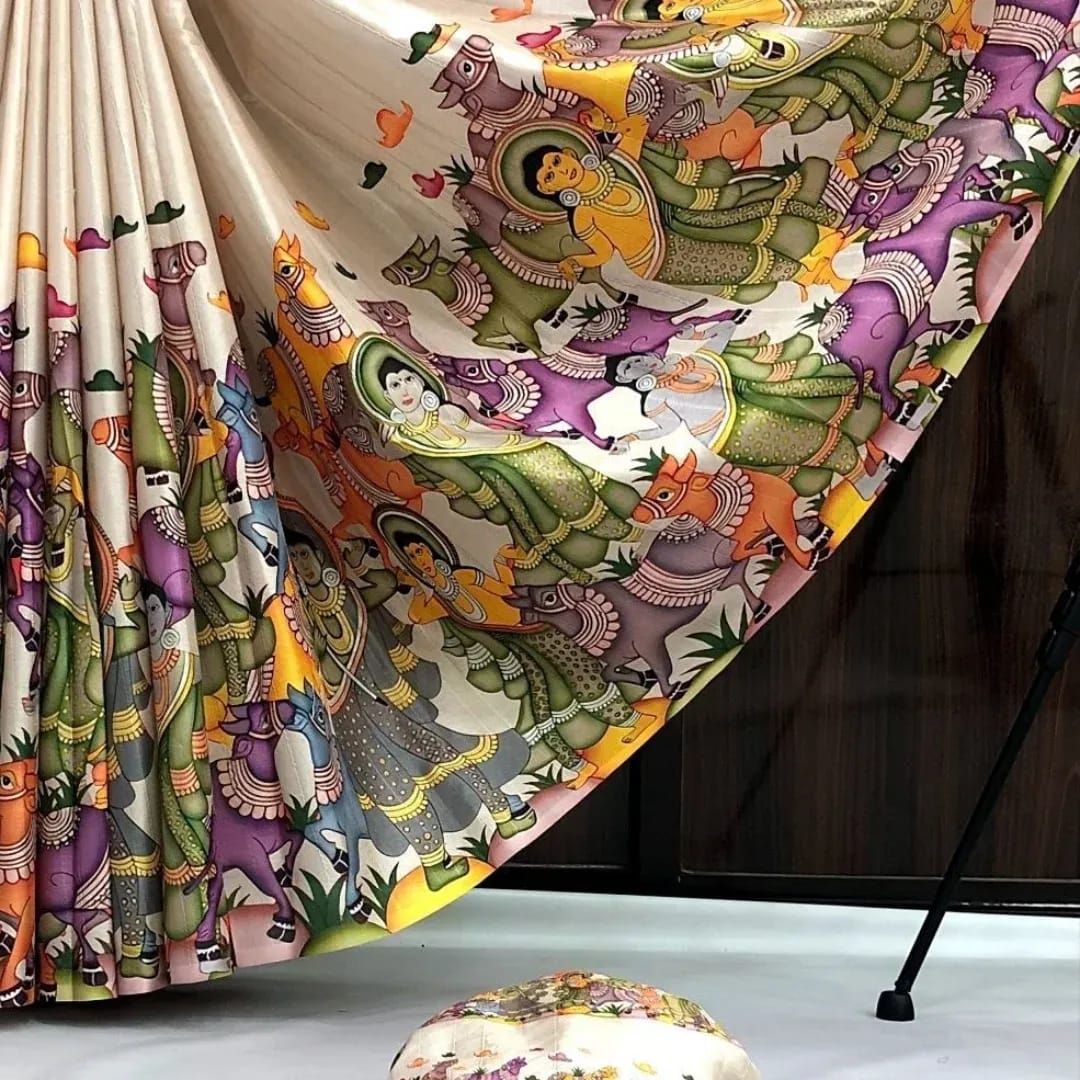 Tussar Silk Kalamkari Printed Saree with Blouse