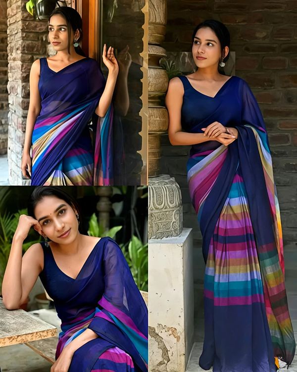 Soft Linen Blue Saree with Stylish Pallu Design