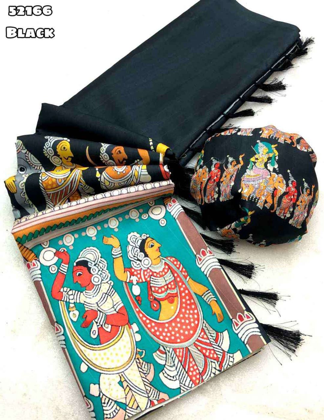 Elegant Black Kalamkari Silk Saree with Blouse