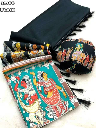 Elegant Black Kalamkari Silk Saree with Blouse