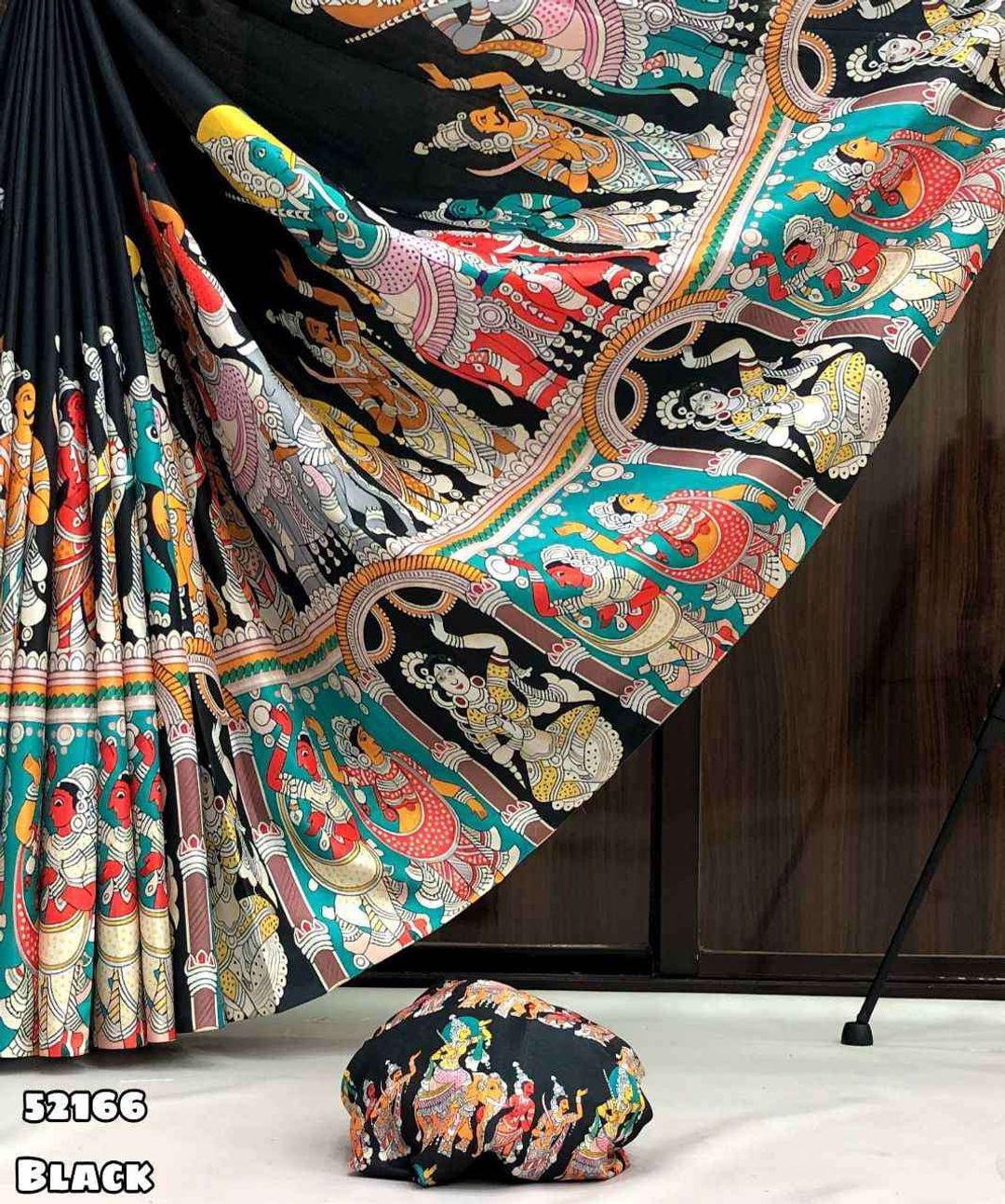 Elegant Black Kalamkari Silk Saree with Blouse