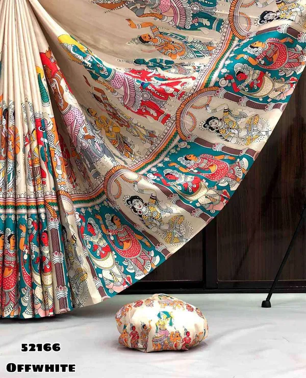 Designer Off White Tussar Silk Saree with Kalamkari Print