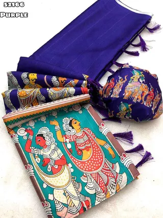 Festive Purple Tussar Silk Saree with Printed Blouse