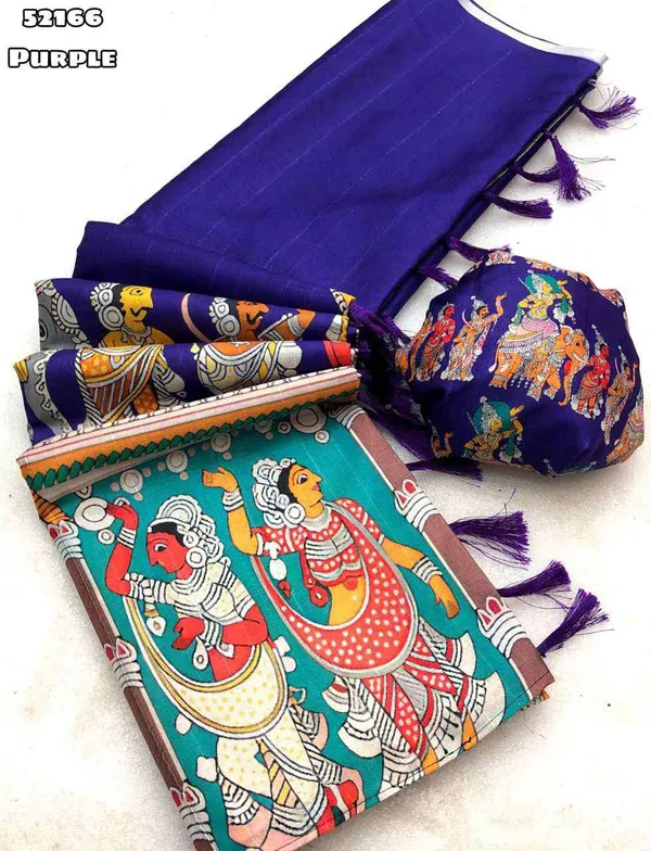 Festive Purple Tussar Silk Saree with Printed Blouse