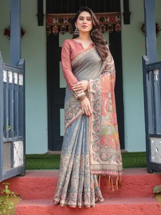 Lightweight Grey Saree with Rust Designer Border
