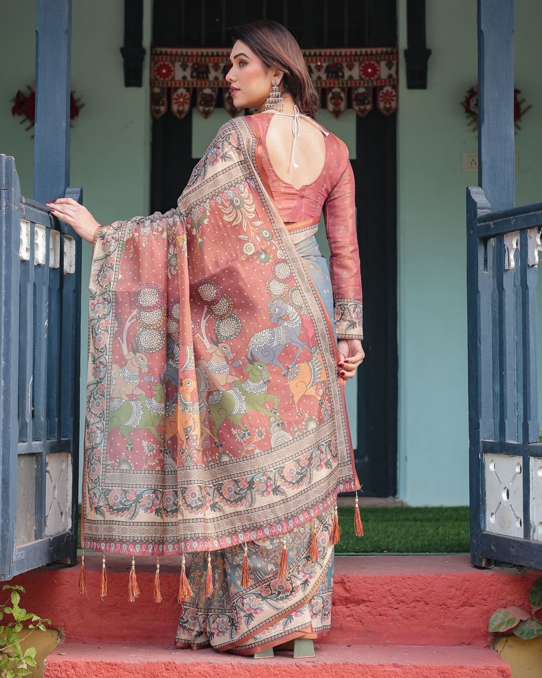 Lightweight Grey Saree with Rust Designer Border