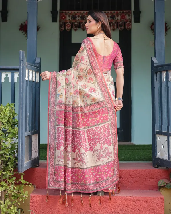Lightweight Cream Saree with Designer Floral Pattern