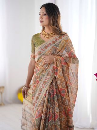 Premium Rust Terracotta Checks Handloom Saree with Designer Pallu