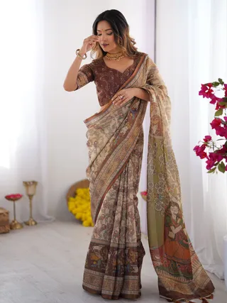 Beige Earth Folk Tale Saree – Varnavi