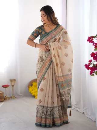 Varnavi Vastra Green Heritage Cotton Saree