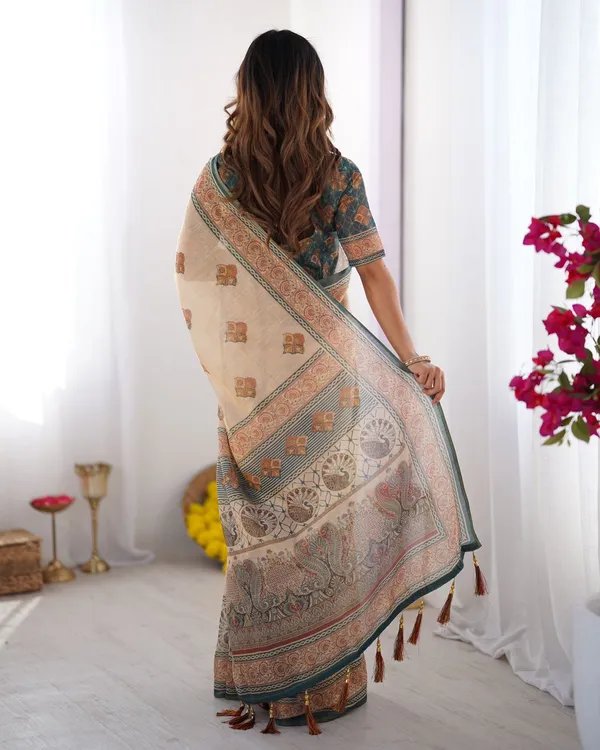 Varnavi Vastra Green Heritage Cotton Saree